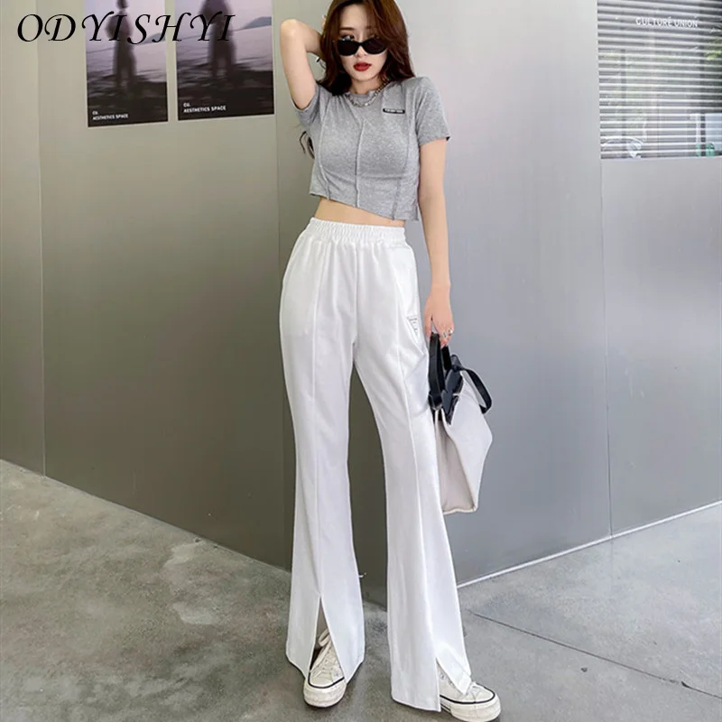 

Women Summer Solid Color Slim Fashion Flare Pants Female Elegant Casual New Loose Pants Ladies Brand White Trousers ML14