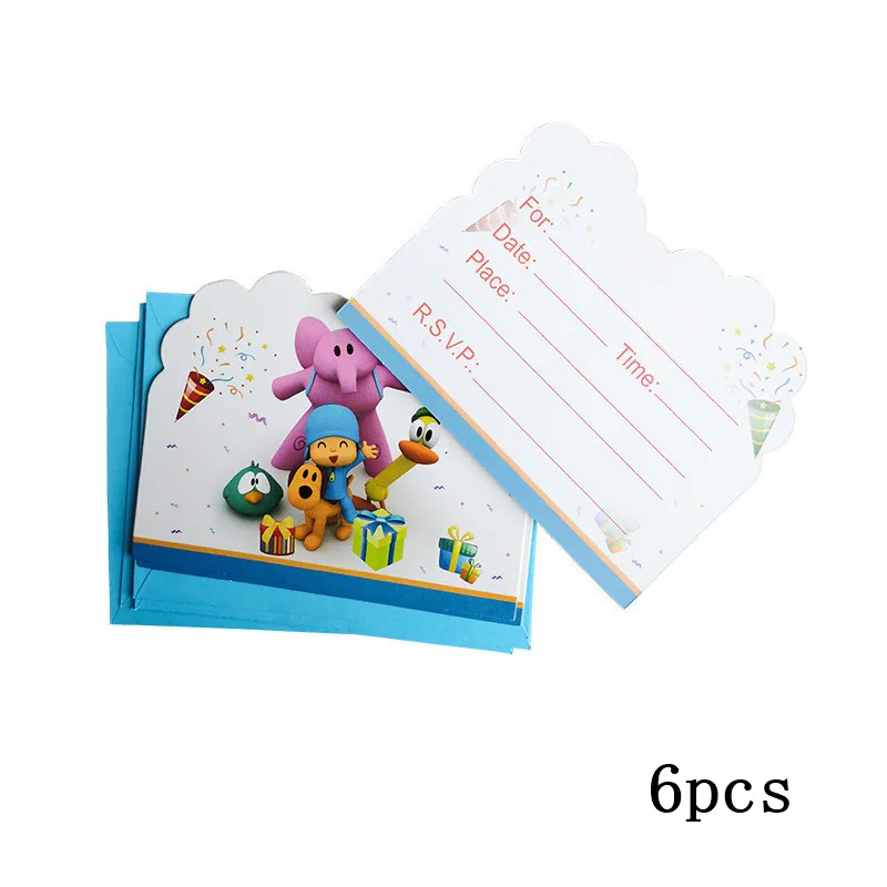 invitation card 6pcs POCOYO детей с днем рождения поставки мультфильм собака слон малыш душ Мальчики украшения шар посуда чашка тарелка - Цвет: invitation card 6pcs