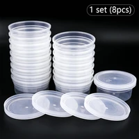 large capacity 8pcs disposable clear plastic sauce pot chutney cups sturdy slime storage cups with strong lids kitchen organizer