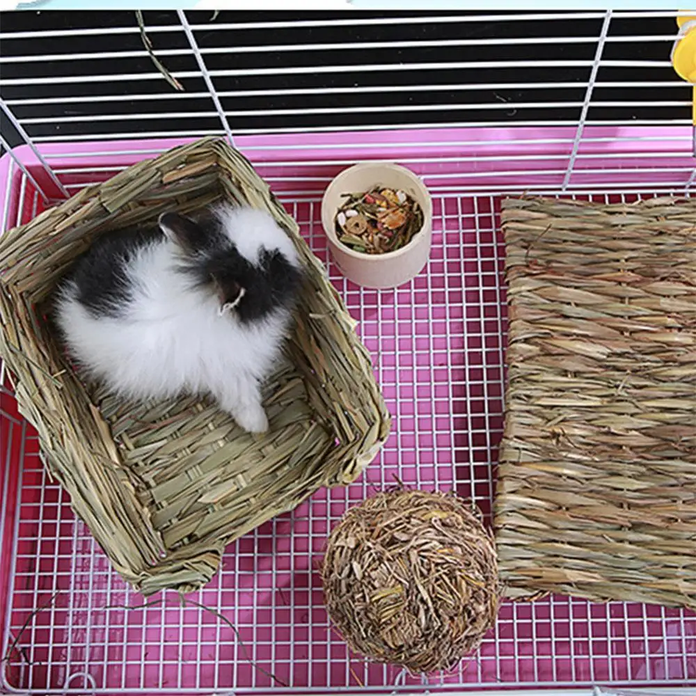 3Pcs Pet Hamster Rabbit Natural Soft Grass Bed Mat Pad Nest Cage Cushion Decor Chew Accessories | Дом и сад