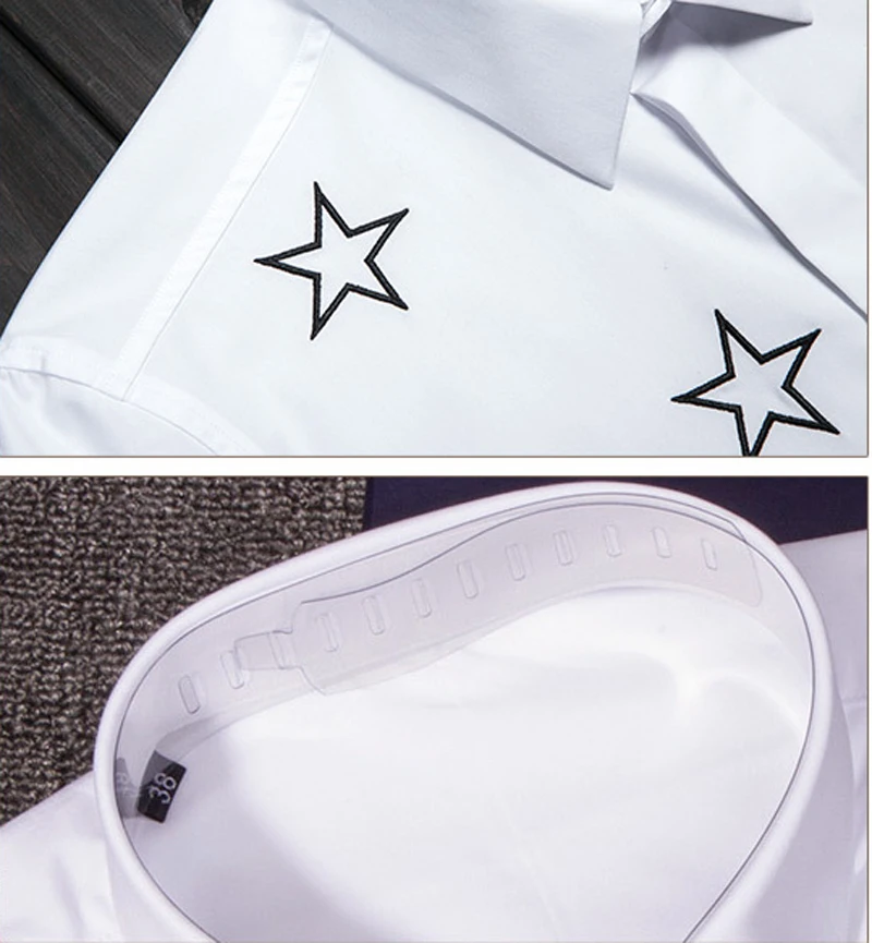 

Men Shirt Luxury Star Embroidery Long Sleeve Shirts Black White Casual Mens Dress Shirts Plus Size 4xl Slim Fit Man Shirt