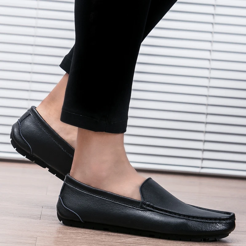 Мужские мокасины из натуральной кожи повседневные лоферы слипоны дышащие в