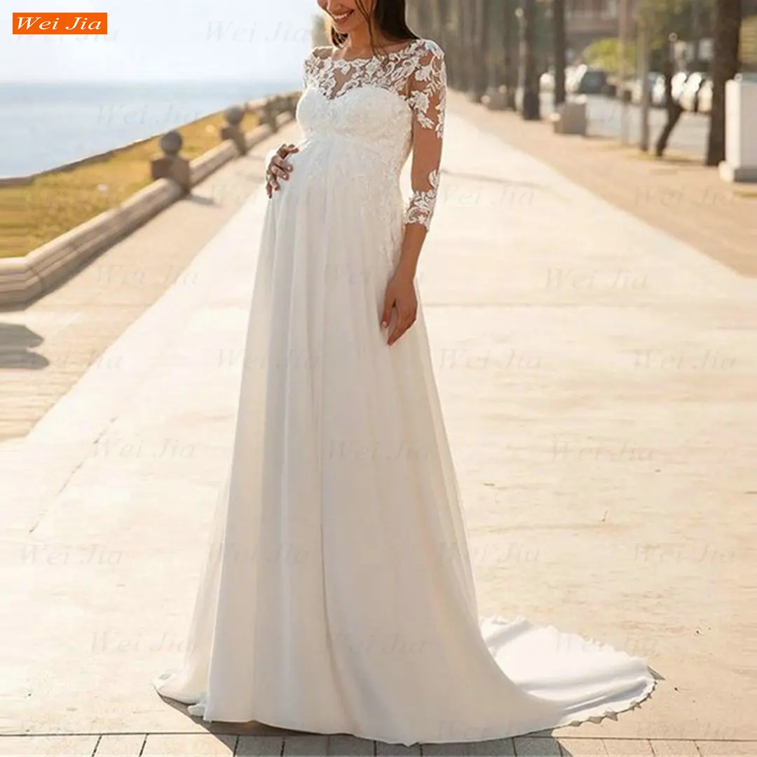 Белое свадебное платье для беременных 2021 Vestido De Noiva шифоновое кружевное с длинным
