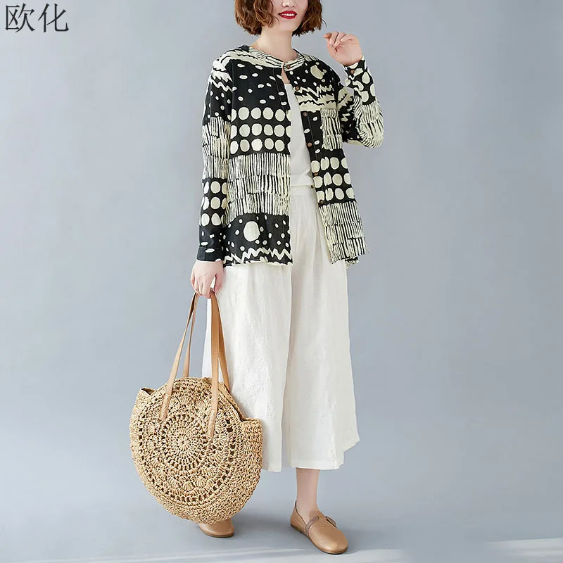 Женская блузка с длинным рукавом в горошек свободная большого размера 4XL весна