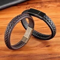 tyo high quality simple design stainless steel leather bracelet for men charm jewelry magnetic clasp customizable dropshipping