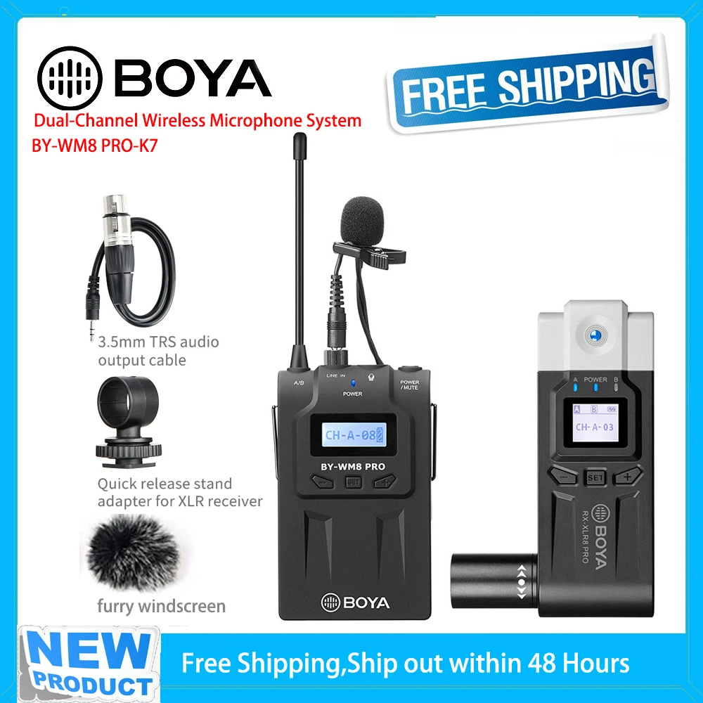 

BOYA Wireless Microphone System UHF Dual Channel Studio Mic DSLR Camera For Live Interview Vlog Recording Receiver Transmitter