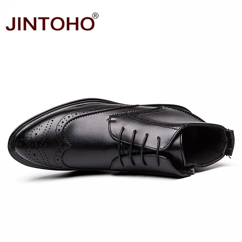 Кожаные ботинки JINTOHO с острым носком для мужчин зимняя обувь модная мужская