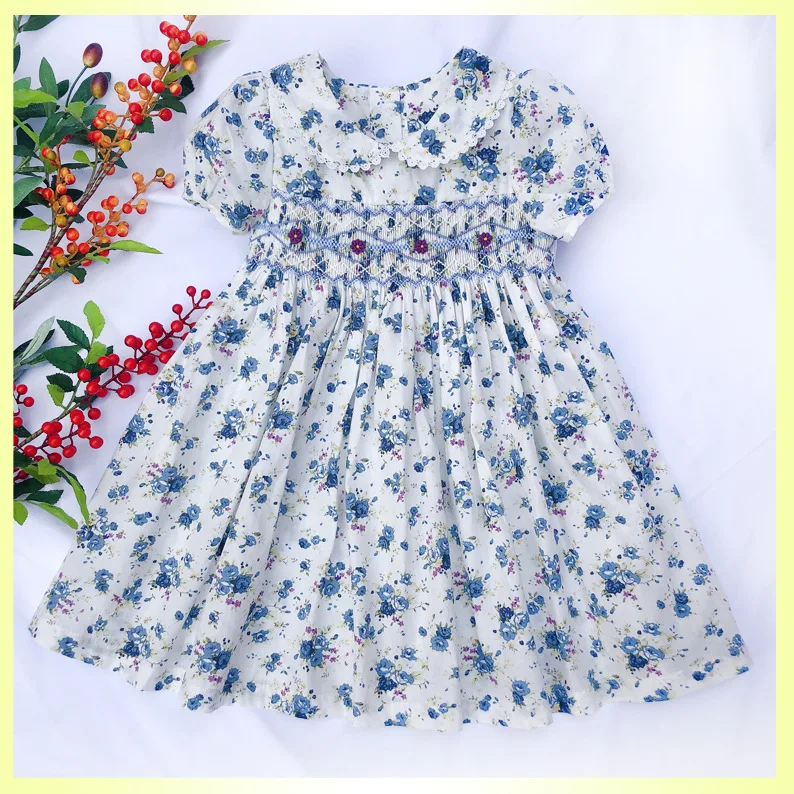 2020 kids Girls Princess Bow Smocked Dresses For 3 4 5 6 7 Years Girl Children Short Sleeved Flower Print School Dress Baby | Детская