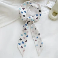 lunadolphin women narrow small scarf 100x6cm french letter silky bag ribbon white blue headbands multifunction streamer tie
