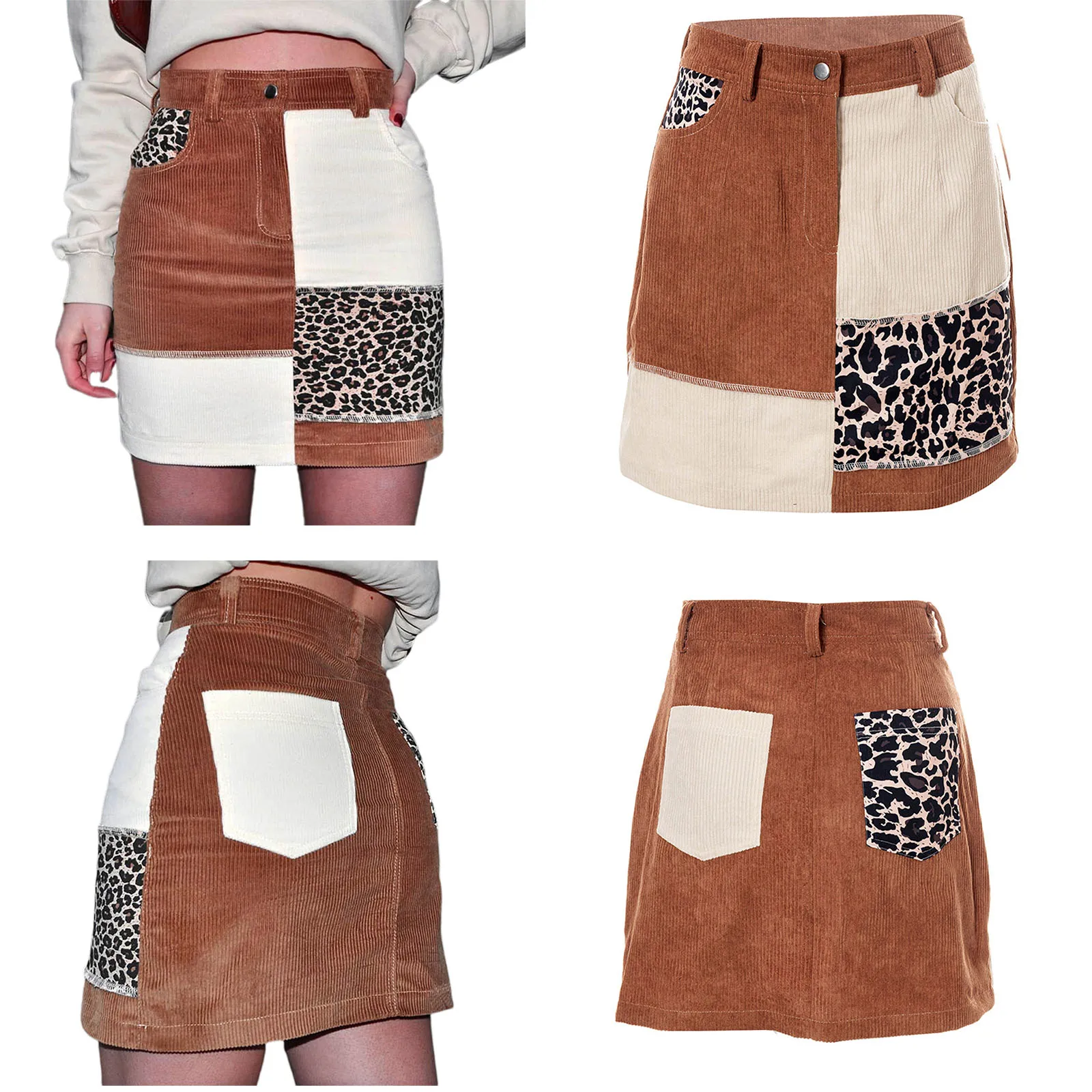 

Ladies Summer Temperament Bust Skirt, Girls Leisure Style Creative Color Matching Leopard Print Splicing Short Hip Skirt