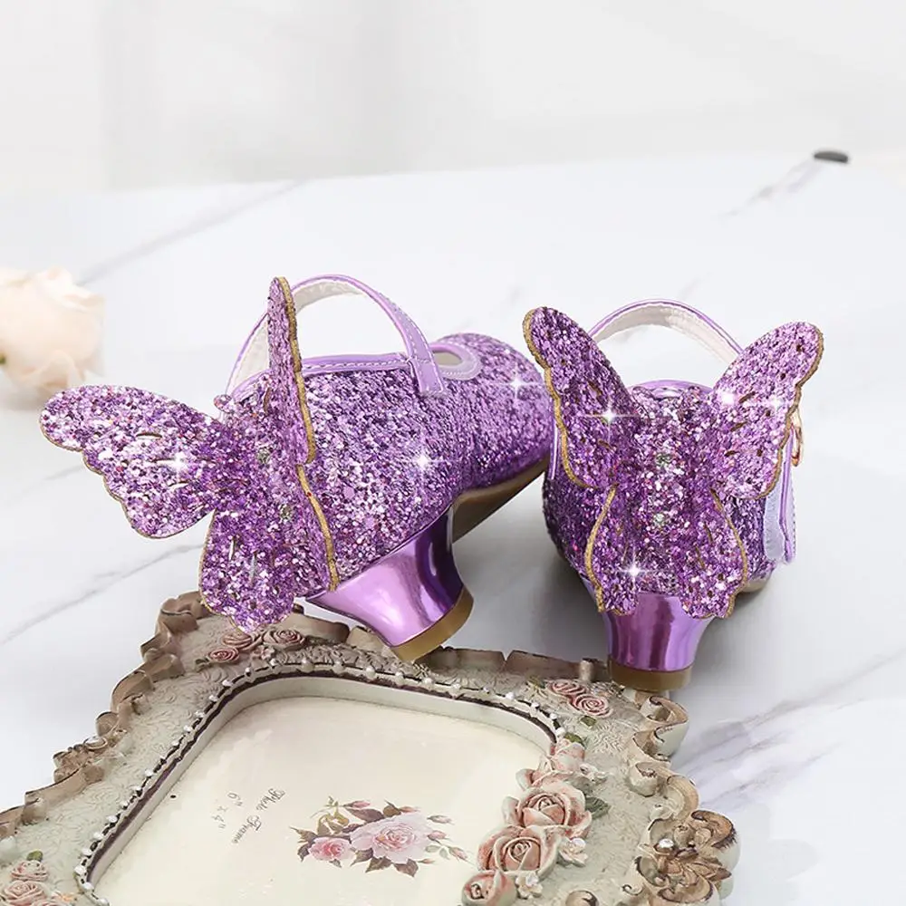 

Girls Bowknot Sequin High Heel Princess Shoes Children Girls Shoes Glitter Leather Fashion Girls Party and Wedding Shoes RL2