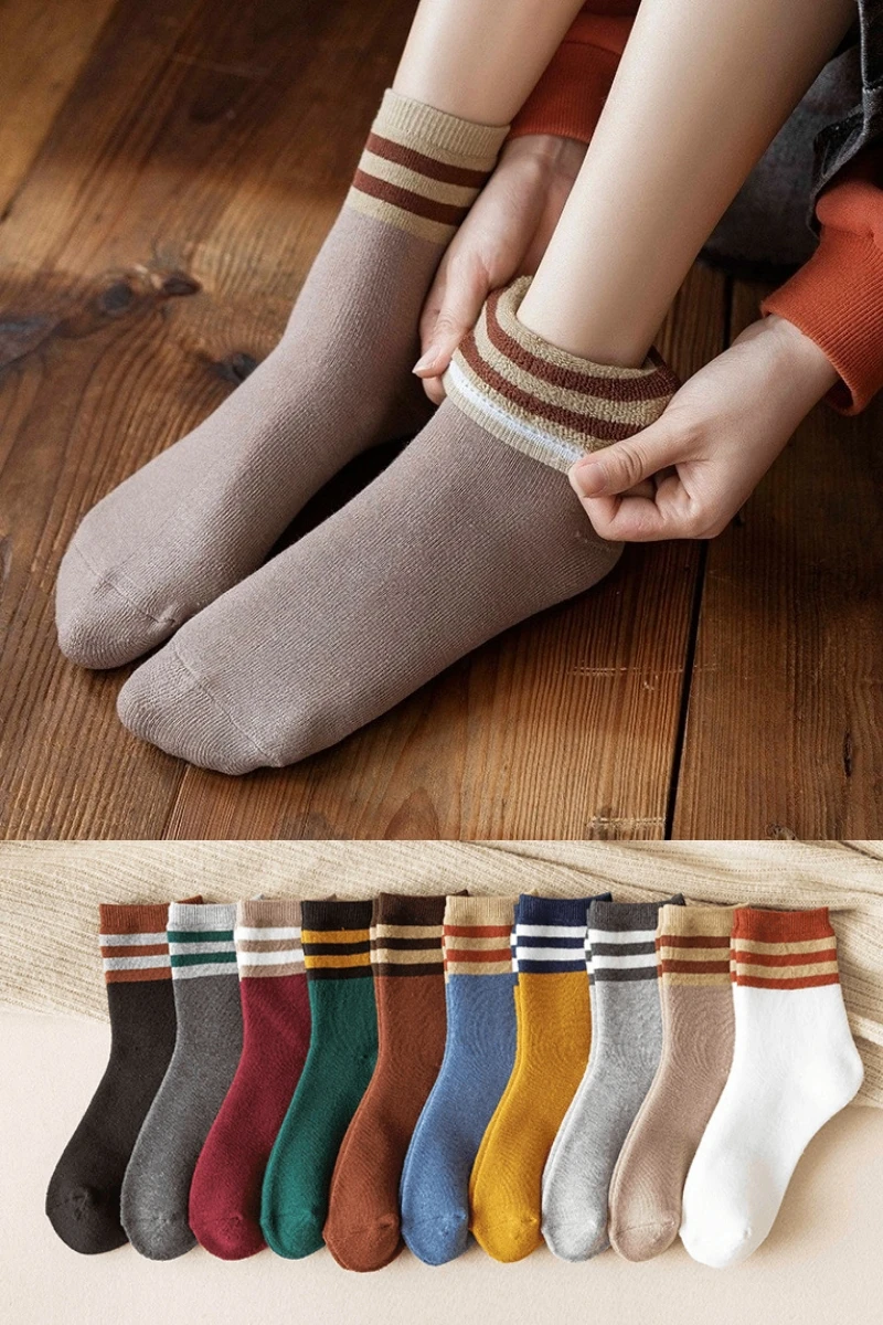 

New Autumn Winter Explosion Style Woman/Man Wool Hoop Socks with Velvet and Thick Warm Middle Tube Cotton Socks Classic Style