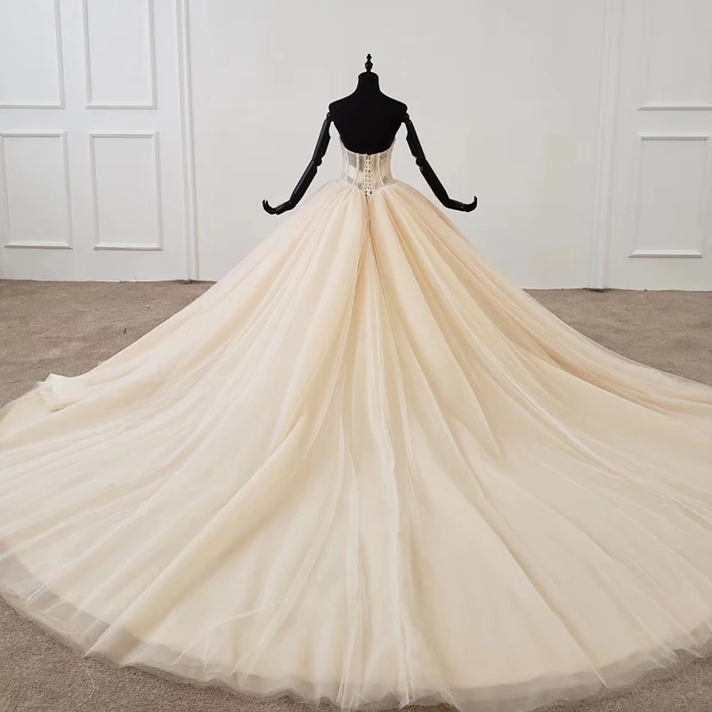 PEORCHID Princess Tulle Bridal Gown Wedding Dress Beads 2020 Vintage Sweetheart Backless Real Pictures Puxury Ball Gown