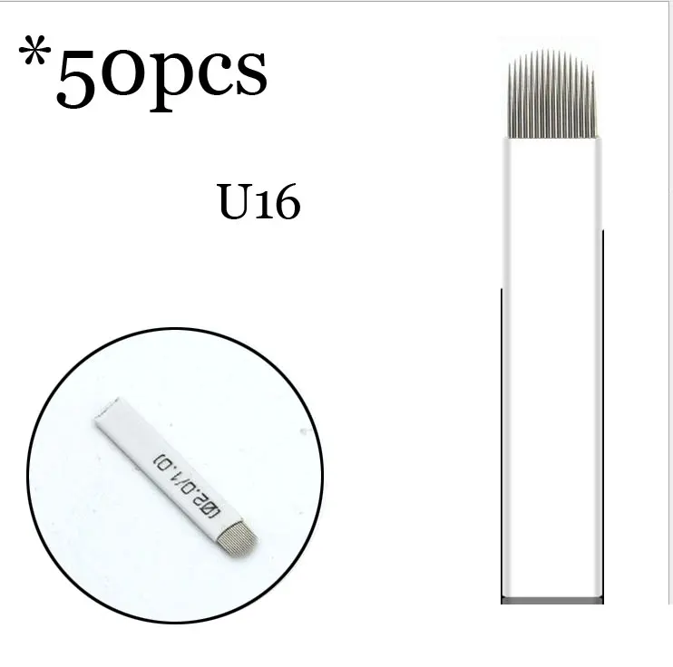 50pcs16U 0,18 мм 7 9 11 12 14 U форма Перманентный макияж бровей flex иглы татуировки лезвия для 3D микроблейдинга Ламина лезвие Agulhas Tebori - Габаритные размеры: 50pcs16U