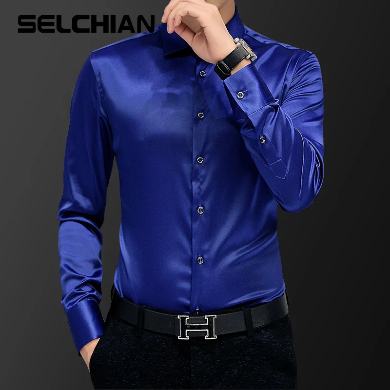 

NEW Korean Fashion Style Men's Shirt Wedding Dress Long Sleeve Vintage Shirt Silk Tuxedo Top Chemise Male Cotton Shirt White