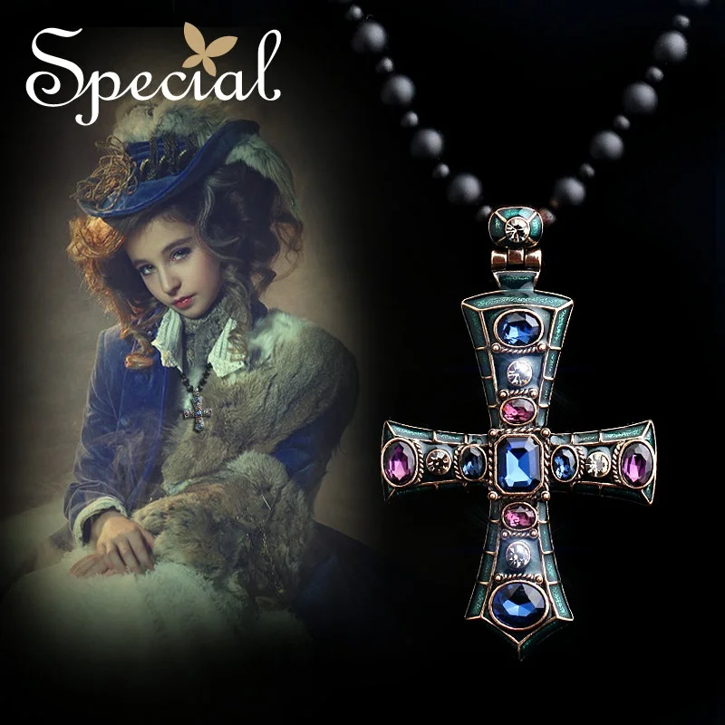 Женское винтажное ожерелье с крестом длинное эмалью в европейском стиле модель