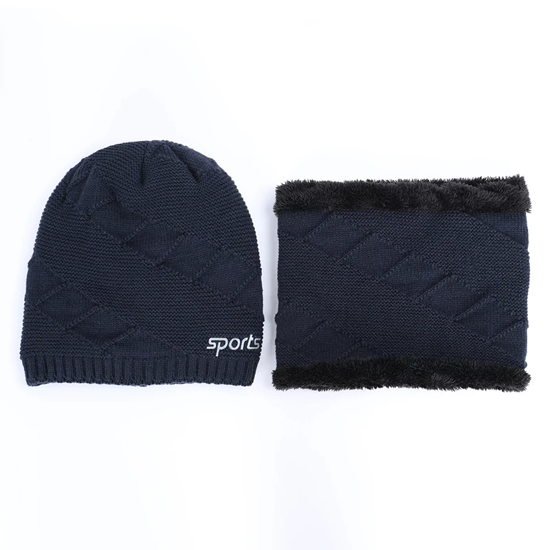 Классическая однотонная мужская зимняя шапка шарф теплая хлопковая с воротником