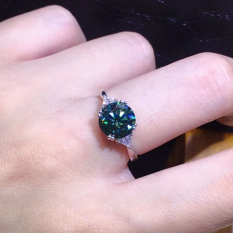 

3 Carats 925 Sterling Silver Lab-Created Green Moissanite Gemstone CZ Resizable Ring For Women Fine Jewelry Engagement Gift