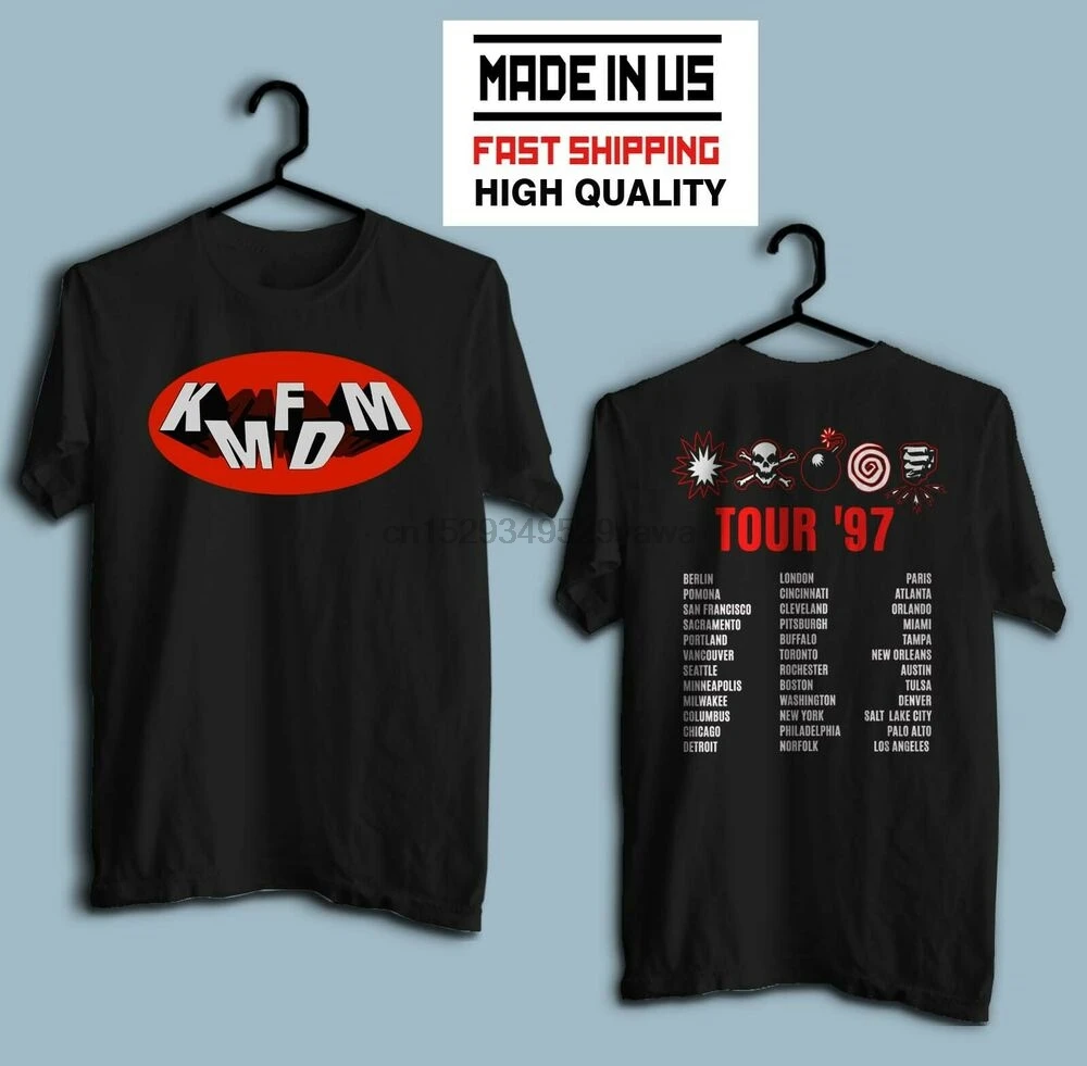 

Редкая Черная Мужская футболка KMFDM TOUR 97 из 100% хлопка США