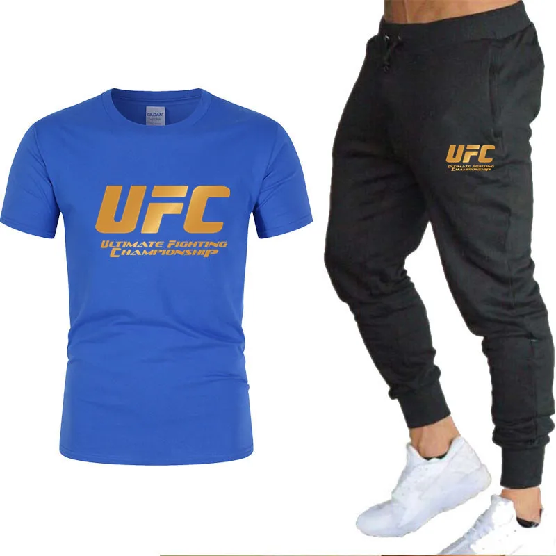 

New Men's Summer Leisure Sets T-Shirt+Pants Two Pieces Casual Tracksuit Male MMA Boxing Sportswear Gym Brand Clothing Sweat Suit