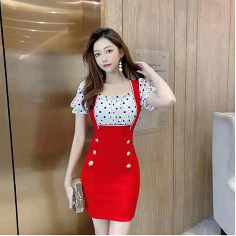 

New Fashion Women Square Collar Chiffon Patchwork Puff Sleeve Mini Dress Summer Runway Large Size Zipper Ladies Bodycon Vestidos