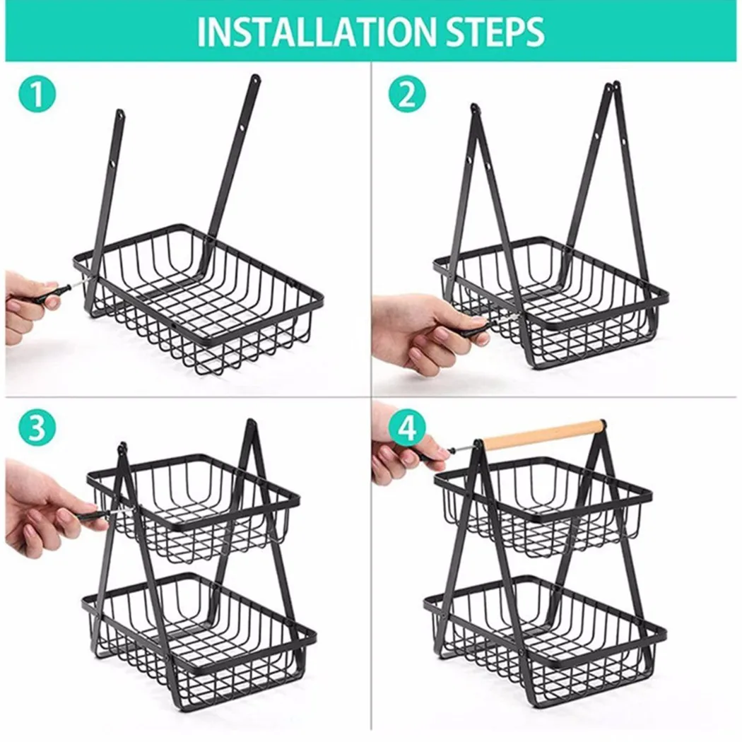 Double-layer Metal Fruit Basket Portable Kitchen Storage For Fruits Vegetables Home Rack Organization | Дом и сад