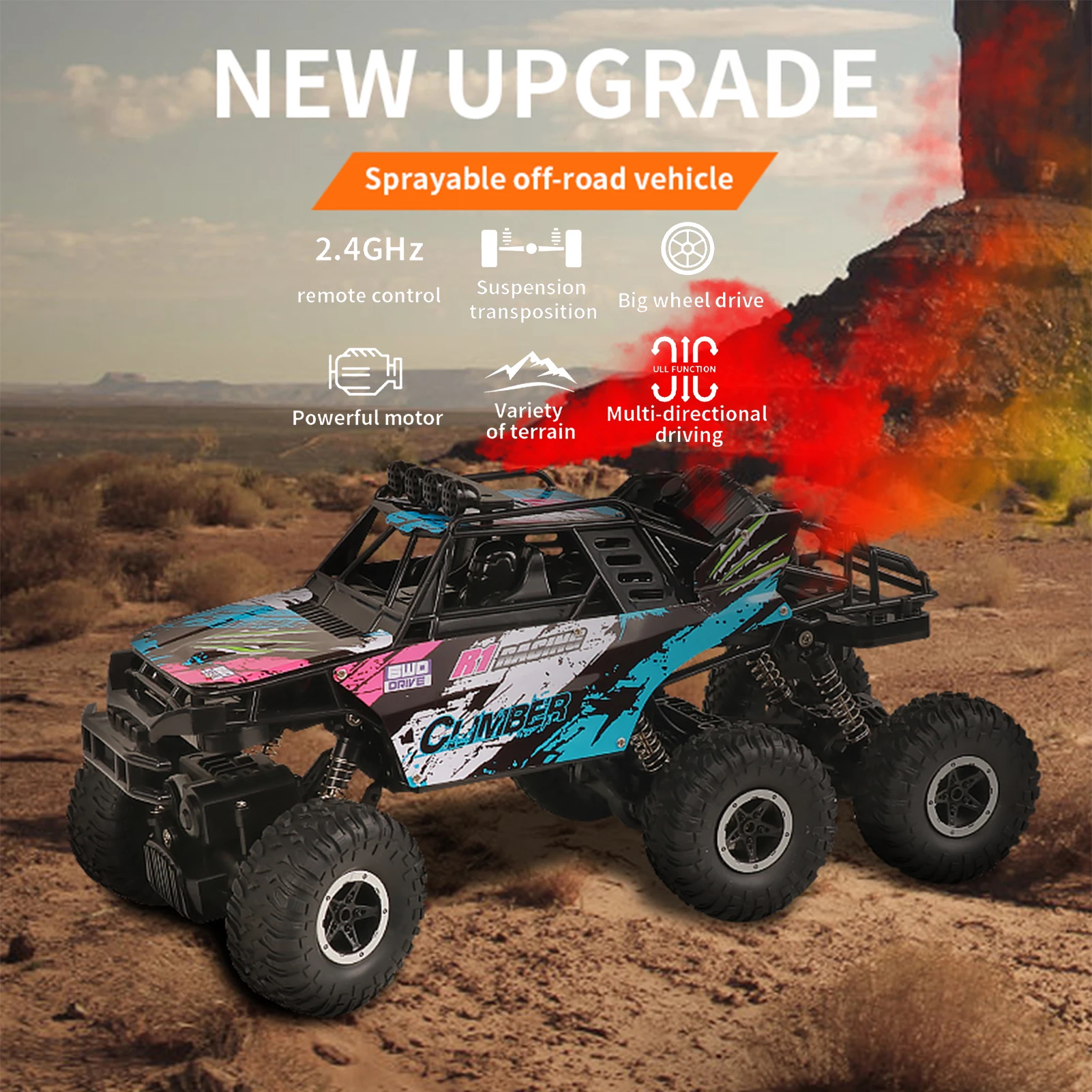 QX3688 RC Car 2.4Ghz 1/10  Off Road RC Trucks with Spray 6WD Climbing Vehicle Gifts Toys for Kids Adults Children enlarge