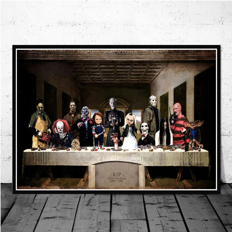 Печать плакатов Горячая Тайная вечеря ужас коллаж персонаж Мстители Искусство Холст Картина маслом настенные картины гостиная домашний декор - Color: Light Green