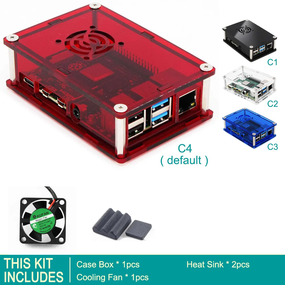 Kit 1 Корпус C4: прозрачный красный Raspberry PI 4 корпус коробка PI4 Модель B 1 ГБ/2 ГБ/4 ГБ полиметилметакрилатные акриловые крышки корпуса КОРПУСА коробка Raspberry PI 4B - Цвет: Kit 1