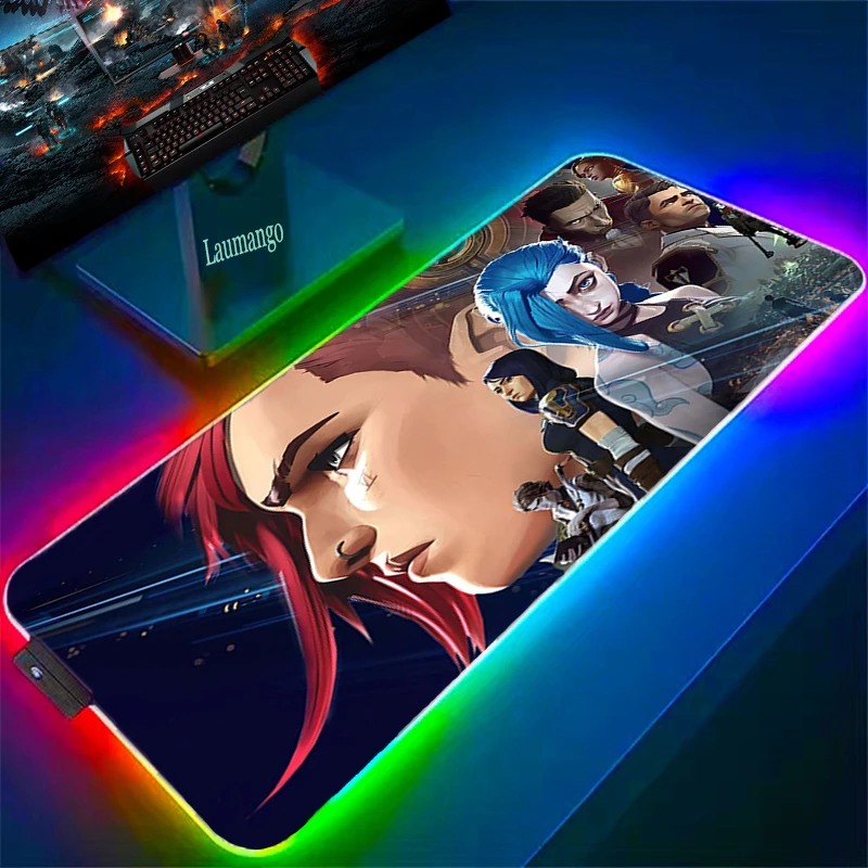 

Игровой коврик для мыши Arcane Jinx, RGB коврик для мыши, большие игровые аксессуары для ПК, Настольный коврик для ститча, коврик для настольного ко...