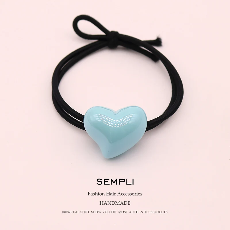 Blue Sempli 7 карамельных цветов Смола Любовь Сердце нейлон высокая эластичность Резиновая лента Детская повязка для волос повязка на голову аксессуары для скручивания - Цвет: Blue