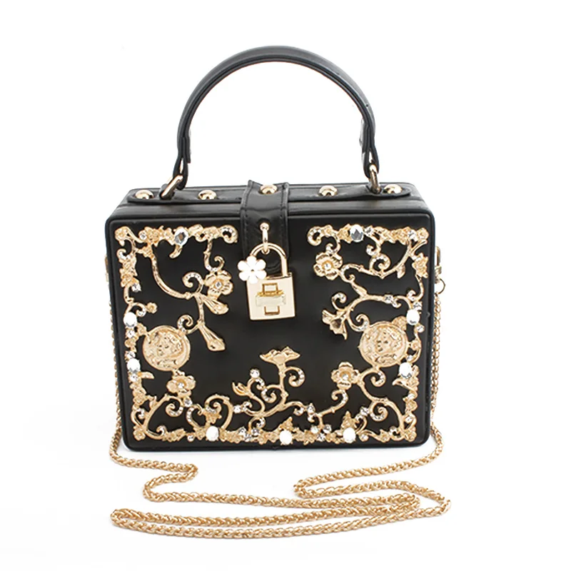 

Fashion Women Evening Bag 2019 Ladies Pu Leather Clutches Box Elegant Shoulder Bag Crossbody Wallet Flower Metal Hasp Handbag