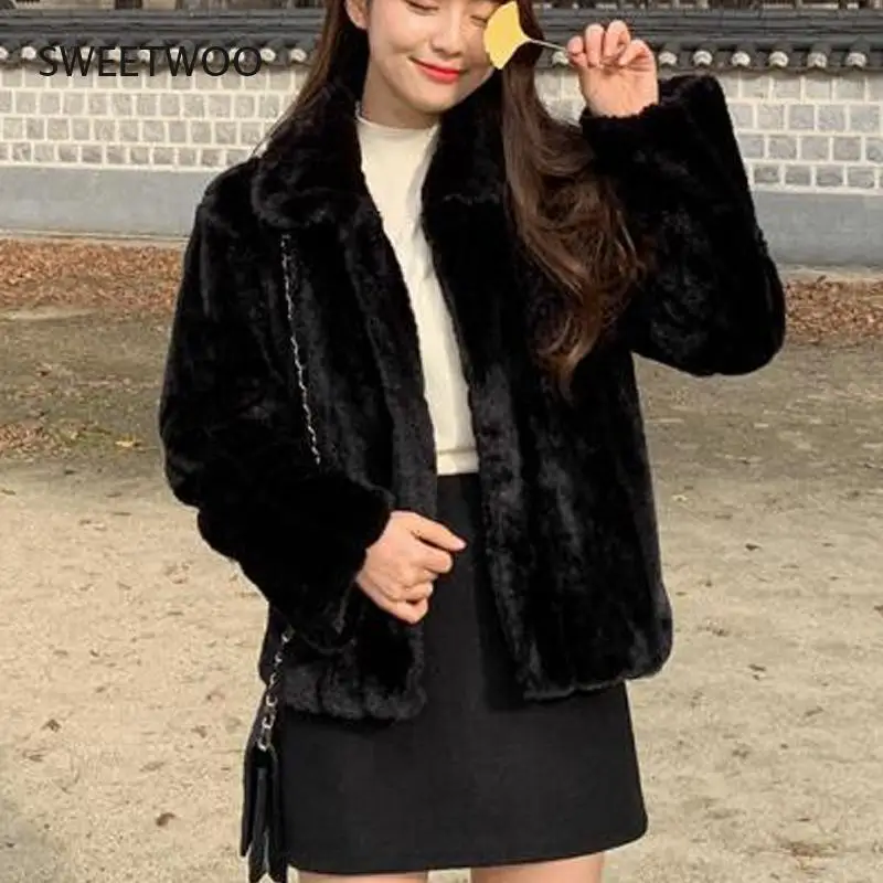 Women's Rabbit Fur Coat 2020 Winter Warm White Comfortable Faux Fur Jacket Long Sleeve Oversize Artificial Fur Overcoat Female