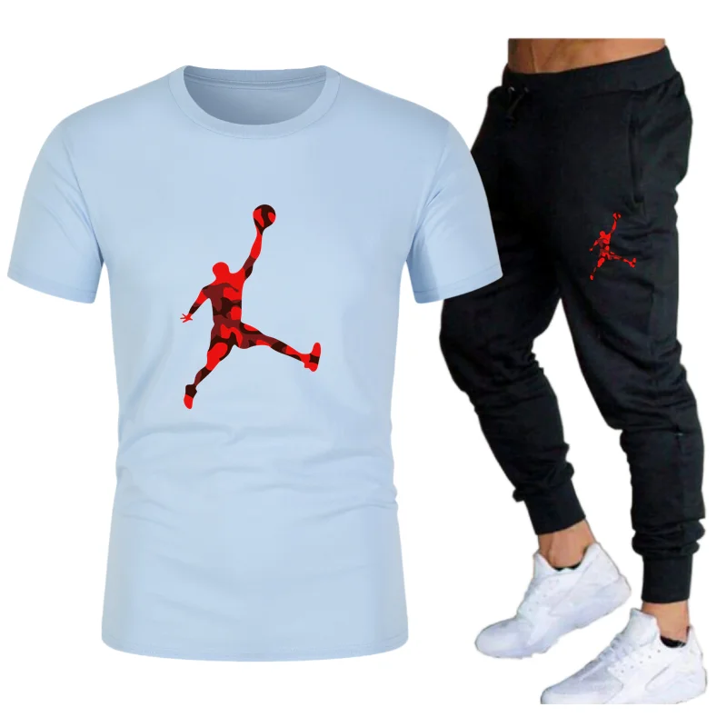 

21 popular men's suits 100% cotton T-shirt short-sleeved sweatshirt pants sweatpants two-piece casual sportswear men's clothing