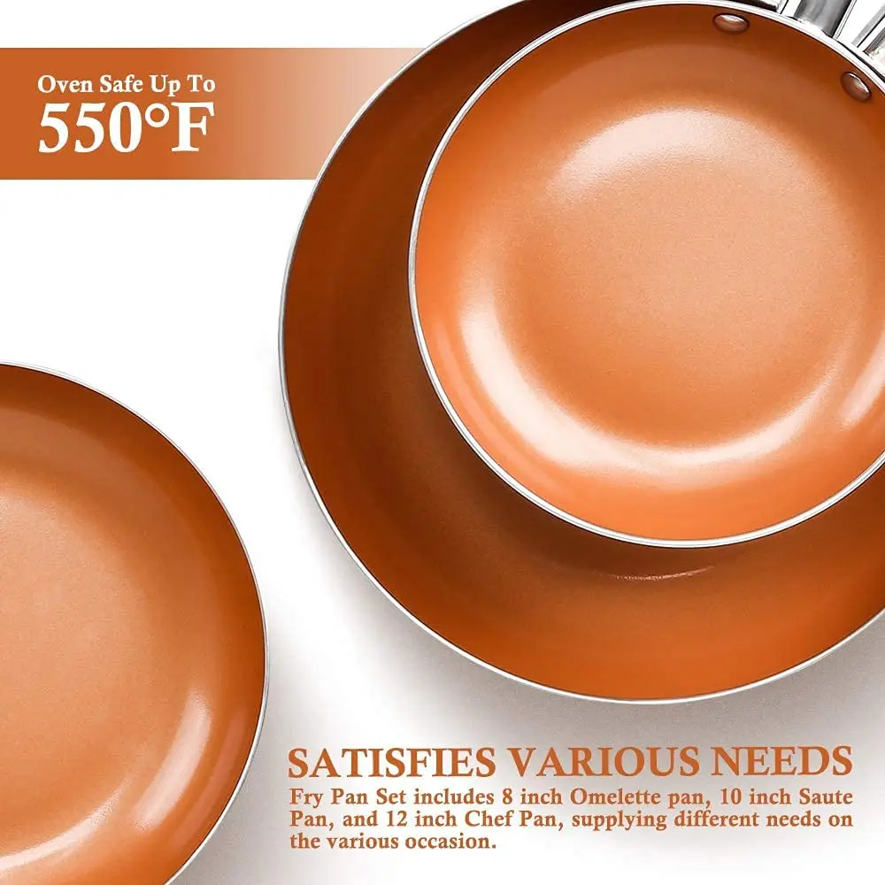 SEMORY-Juego de sartenes antiadherentes de aluminio, utensilios de cocina con tapa, sartenes de cobre con tapa, sart&eacute;n de cer&aacute;mica, 6 piezas-3