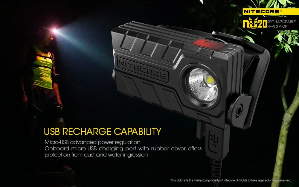 NITECORE NU20 легкая перезаряжаемая фара XP-G2 S3 max 360 люмен луч бросок 80 метров наружный налобный фонарь встроенный аккумулятор