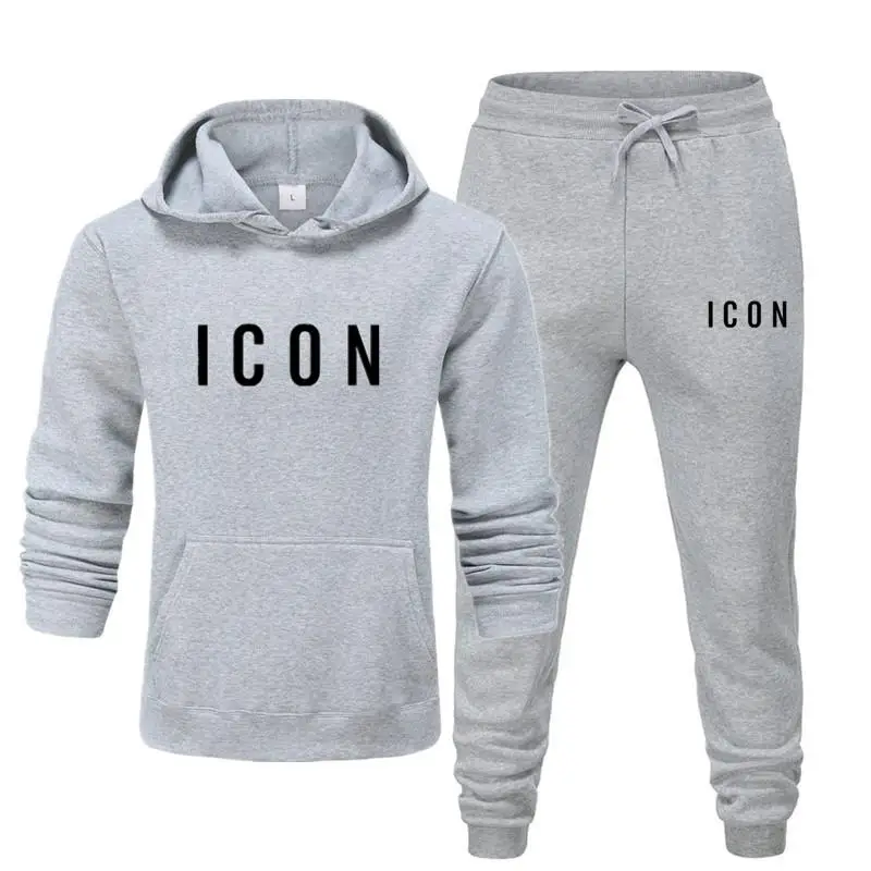 

New Two Pieces Set Fashion Hoodies Icon Sportswear Tracksuit Men Hooded Sweatshirt Autumn Brand Clothes Sweatshirts + Pants Sets