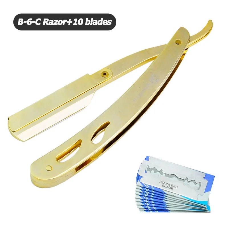 Razor-10 blades Univinlions парикмахерские инструменты для бритья Бритва и лезвия для волос античный черный складной нож для бритья из нержавеющей стали прямой держатель для бритвы - Цвет: Razor-10 blades