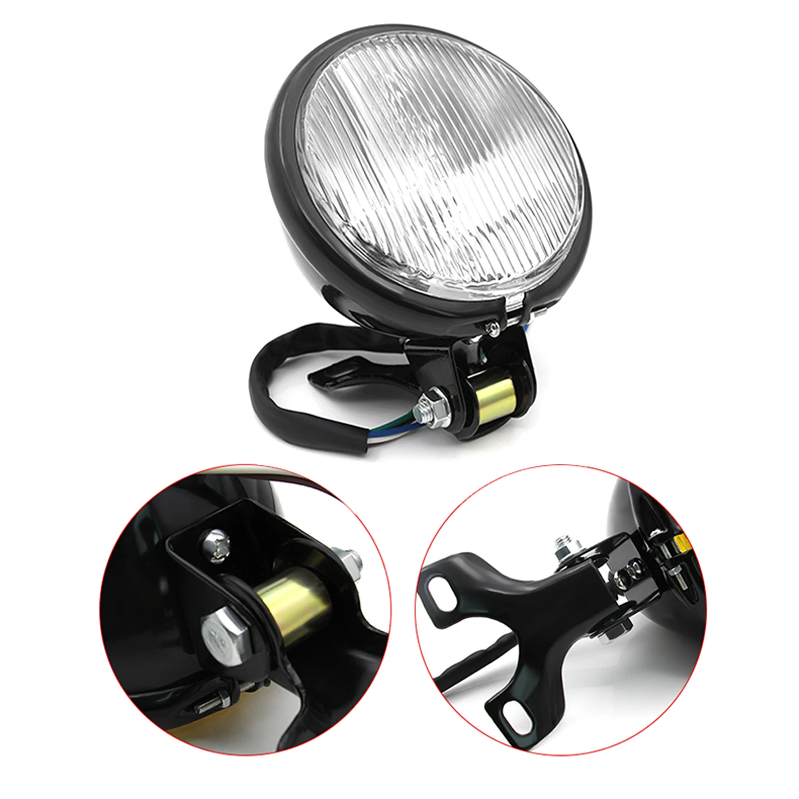 12V Universal 35W Retro Round Motorcycle Halogen Front Headlight With Head Lamp Bracket For CG125 GN125 Suzuki Honda Cafe Racer |