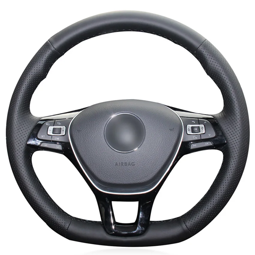 Черный PU Искусственная Кожа Мужская прошитая вручную чехол рулевого колеса