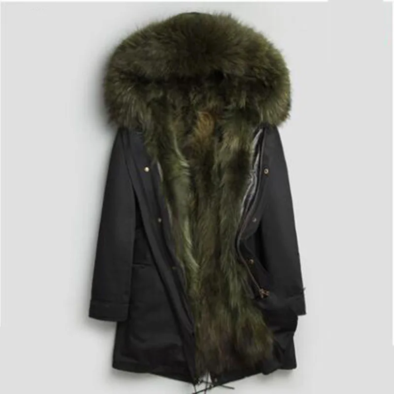 Мужская парка AYUNSUE с подкладкой из размера плюс меха енота зимняя длинная пальто