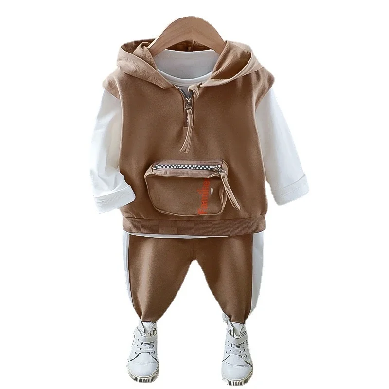

New Autumn Baby Boys Clothes Children Cotton Hooded Vest T-Shirt Pants 3Pcs/Sets Kids Sportswear Spring Toddler Casual Clothing