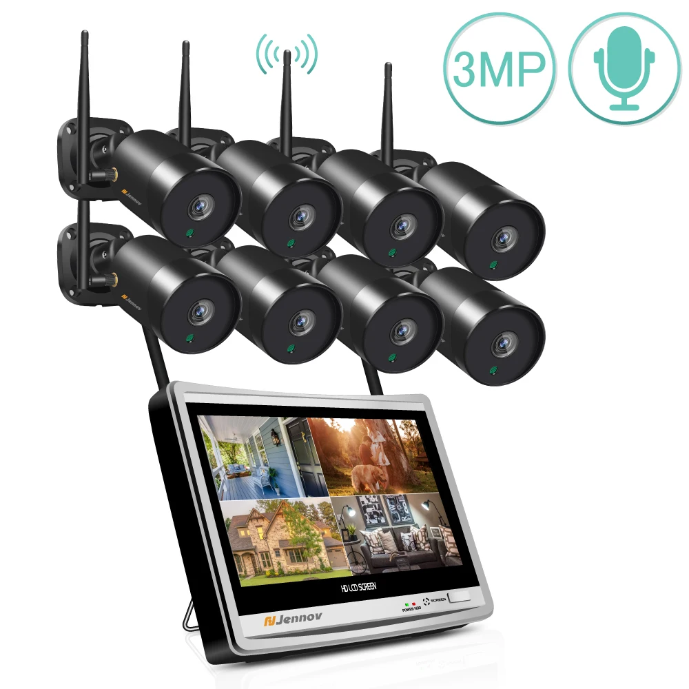 

Jennov 8CH 1080P Home Security Outdoor 3MP CCTV Wifi Cameras NVR 12 Inch LCD Monitor P2P Waterproof Camara