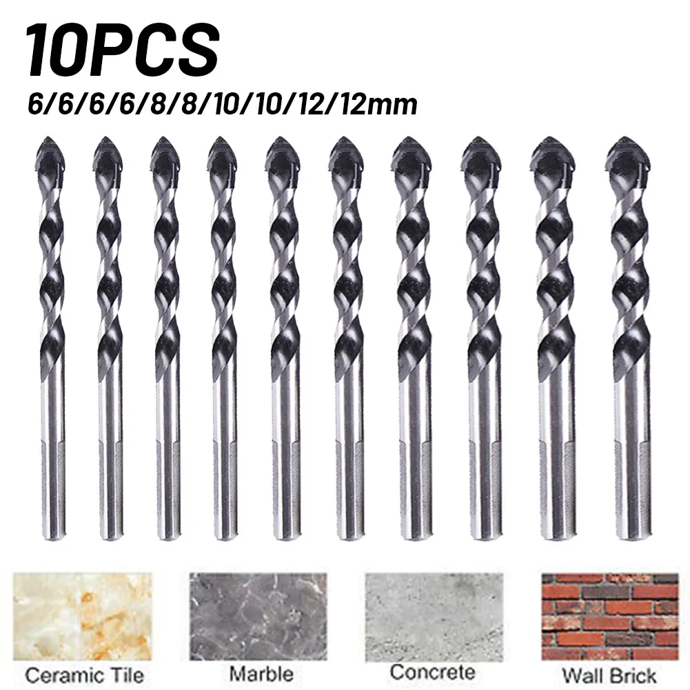 

10PCS Ceramic Drill Bits Ceramic Drill Bits For Porcelain Marble Tile Mirror Glass Ceramic Triangle Drill Bit 6/8/10/12mm