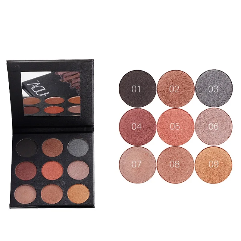 Оптовая продажа 9 цветов роскошные кожаные тени для век палитра макияжа