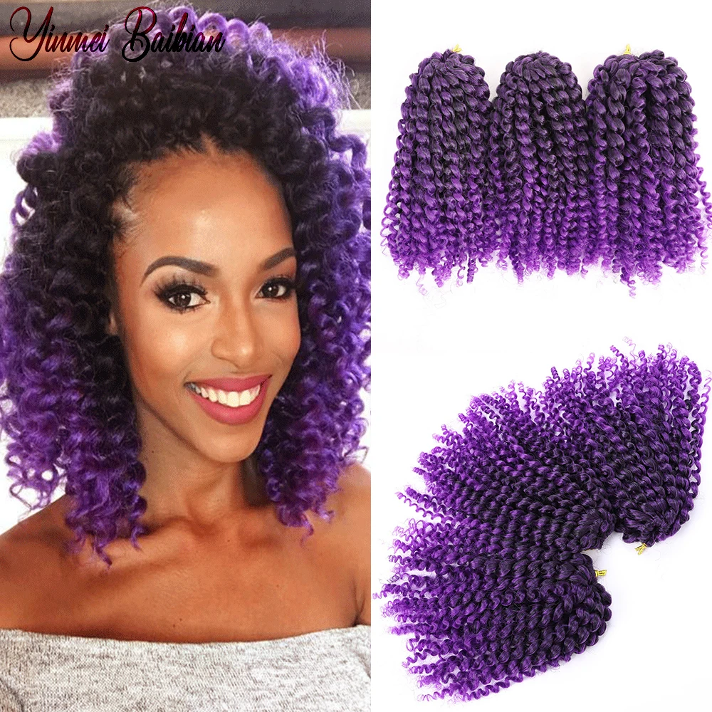 

8 inch Short Marley Bob Twists Crochet Braids Hair 3PC/Pack Set Synthetic Ombre Pink Kinky Curly Passion Twist Hair Extensions
