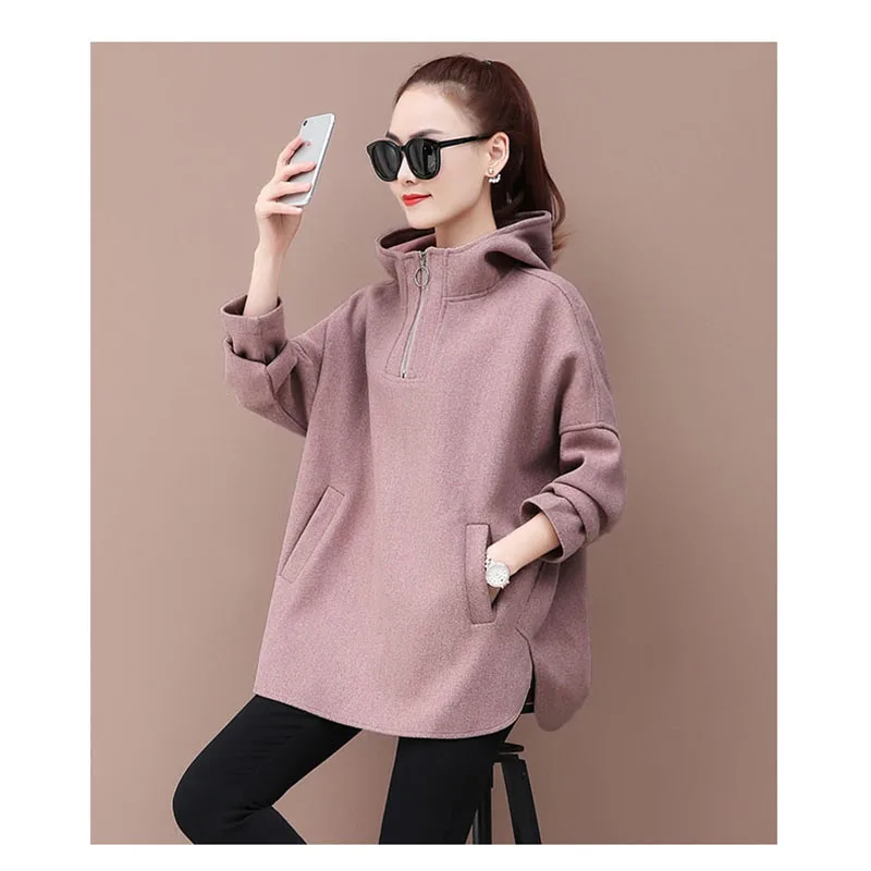 

Hooded sweater women spring autumn 2020 loose western style hedging Long sleeve solid color fashion wild casual sweaters D103