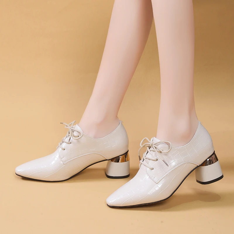 

2021 New Fashion Women Pumps Genuine Leather High Heels Shoes Spring Autumn Black White Casual Single Shoes Hot Deal Women Shoes