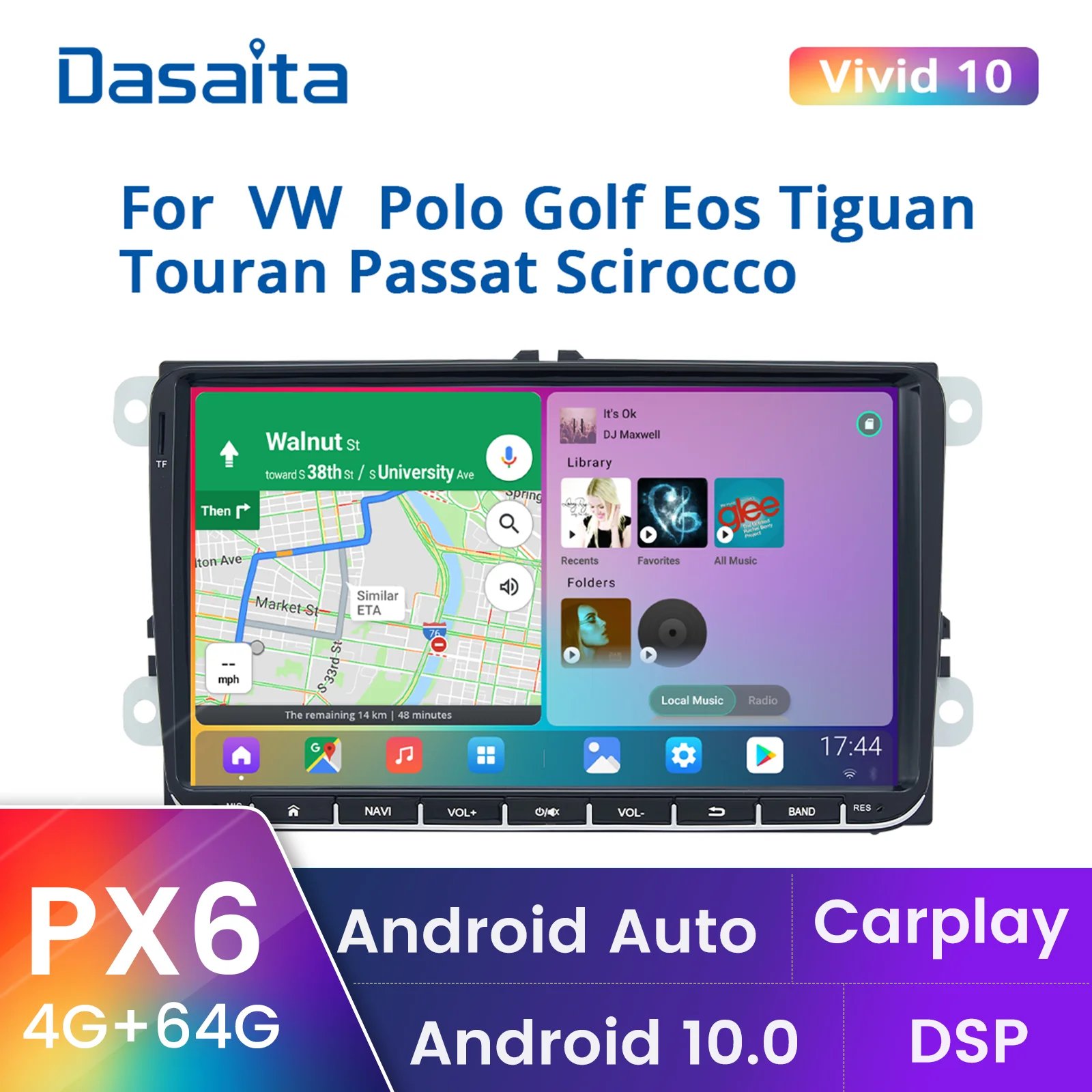 Dasaita для VW Jetta Passat Tiguan Polo Golf 5 6 Skoda Fabia EOS Rapid 2 Din Android автомобильное радио GPS Apple Carplay