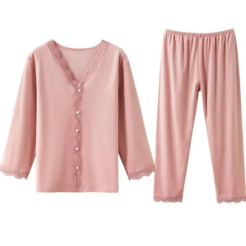 

Female Home Clothing Flannle Sleep Set Autumn New Sleepwear 2PCS Pajamas Suit Pajamas Suit Intimate Lingerie Sexy Lace Homewear